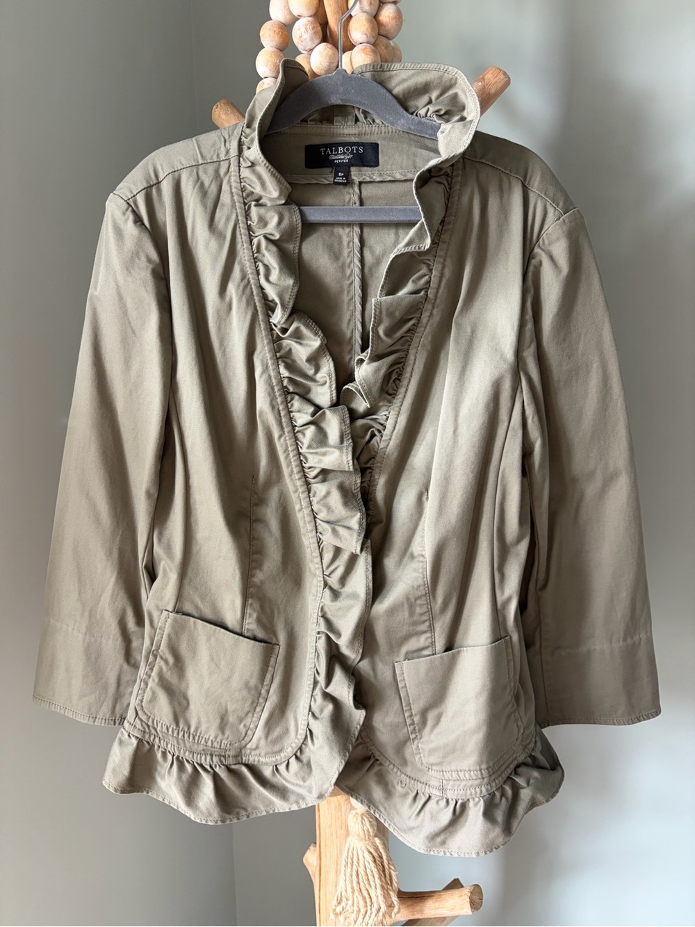 Talbots Women's Ruffle-Front Jacket in Olive